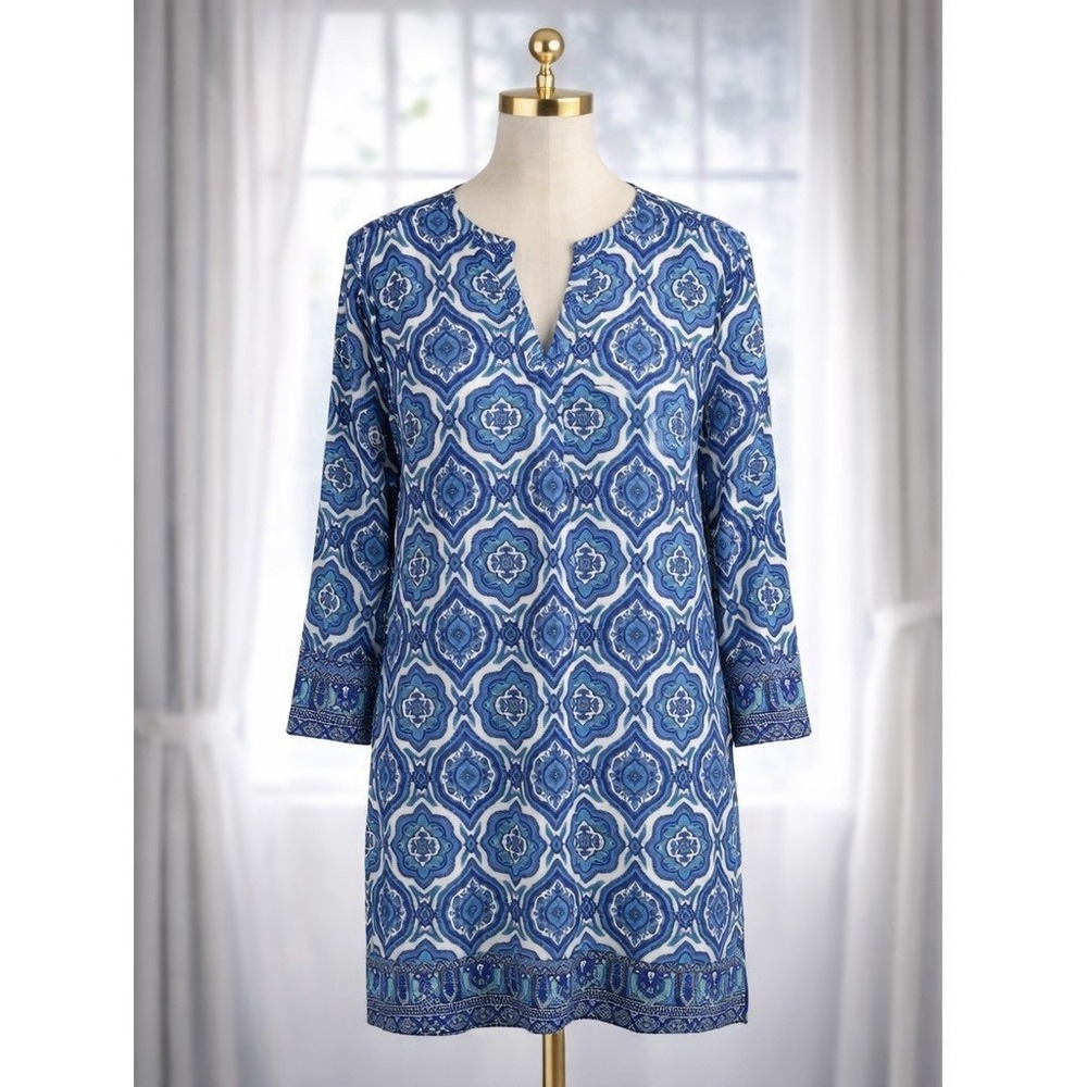 Coolibar Blue Sheath Beach Dress Knee Length UV Protection Resortwear Size 2x